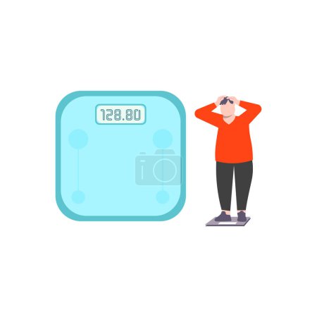 Illustration for The boy is worried about his excess weight. - Royalty Free Image