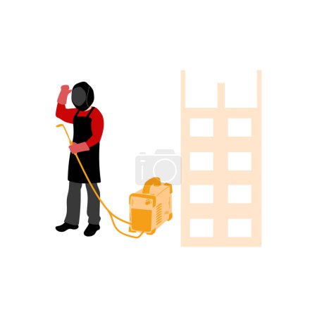 Téléchargez les illustrations : Un travailleur se tient à côté d'une machine à souder. - en licence libre de droit