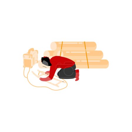 Illustration for A welder is working on the floor. - Royalty Free Image