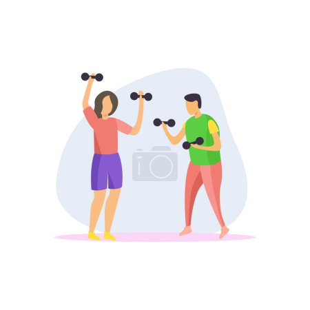 Illustration for Boy and girl exercising with dumbbells. - Royalty Free Image