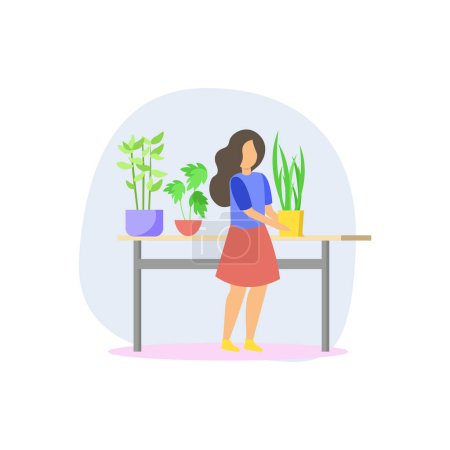 Illustration for The girl is gardening at the weekend. - Royalty Free Image