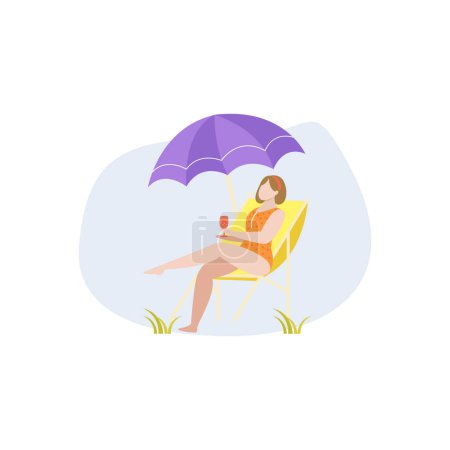 Ilustración de The girl is relaxing on the beach. - Imagen libre de derechos