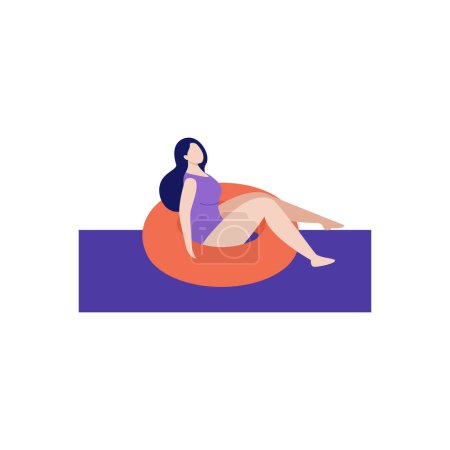 Illustration for The girl with the rubber ring is in the pool. - Royalty Free Image