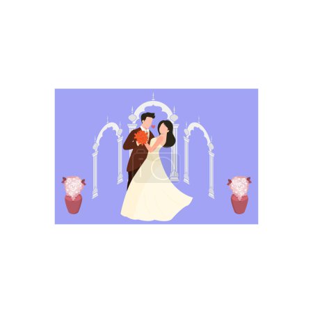 Illustration for The groom holds the bride in his arms in a romantic manner. - Royalty Free Image