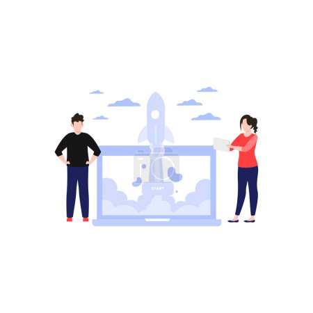 Illustration for Boy and girl working on startup. - Royalty Free Image
