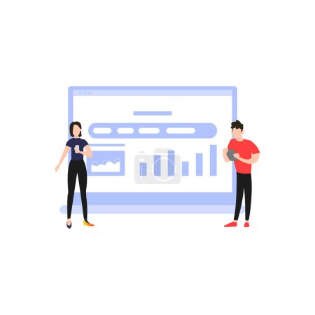 Illustration for Boy and girl working on bar graph. - Royalty Free Image