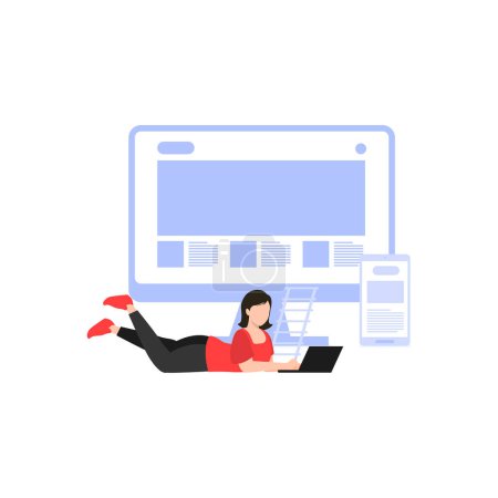 Illustration for The girl is working on the laptop. - Royalty Free Image