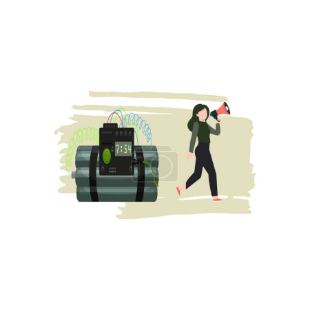 Illustration for The girl is announcing the time bomb in a megaphone. - Royalty Free Image