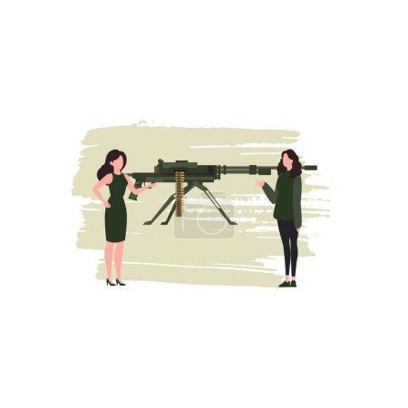 Illustration for The girls are talking about machine guns. - Royalty Free Image