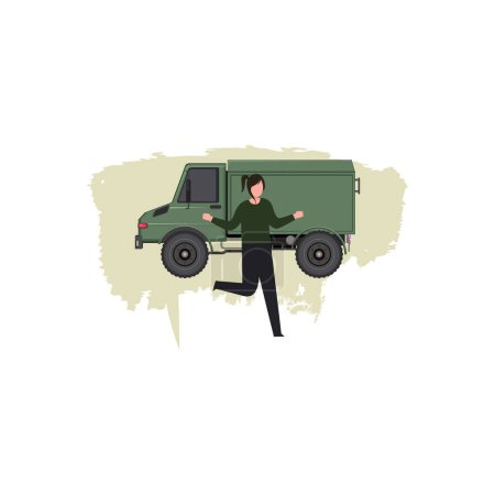 Illustration for The girl is standing next to a soldier. - Royalty Free Image