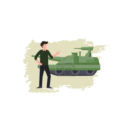 Ilustración de El chico está mirando el tanque militar.. - Imagen libre de derechos