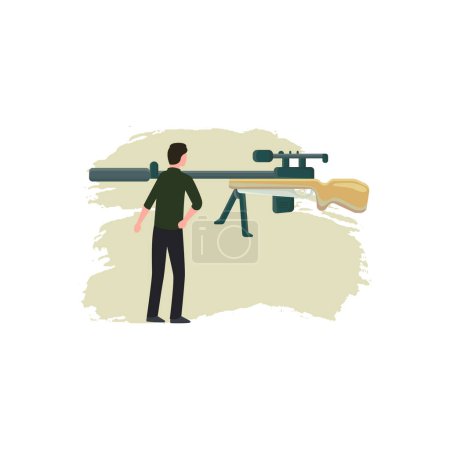 Illustration for Boy looking at rifle gun. - Royalty Free Image