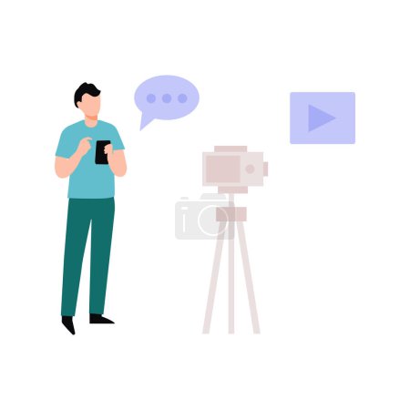 Illustration for The guy is shooting vlogs. - Royalty Free Image