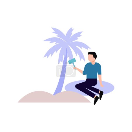 Ilustración de El tipo está blogueando en la playa. - Imagen libre de derechos