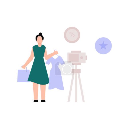 Illustration for The girl is making promotional videos for clothes. - Royalty Free Image