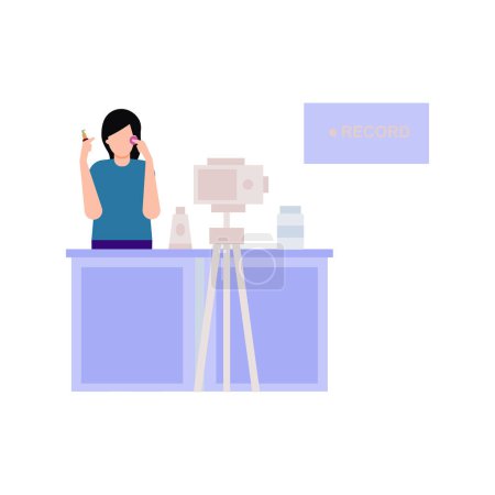 Illustration for A girl is making a promotional video for cosmetics. - Royalty Free Image