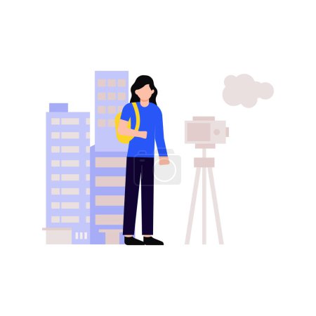 Illustration for The girl is making a travel video. - Royalty Free Image