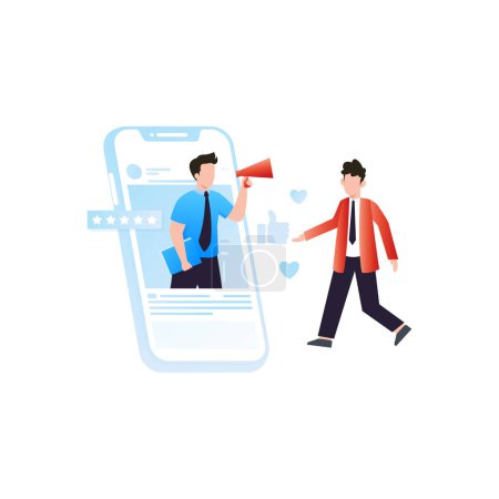 Illustration for Guy doing online marketing on mobile. - Royalty Free Image