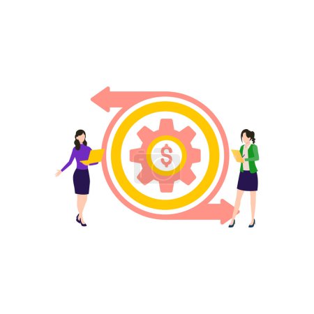 Illustration for The girls are working on the dollar management with agility. - Royalty Free Image