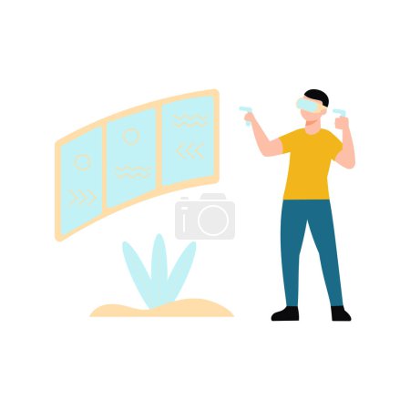 Illustration for A boy wearing VR goggles looks at the screen. - Royalty Free Image