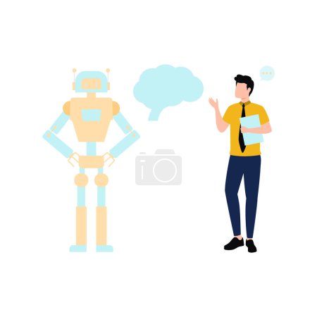 Illustration for The boy is commanding the robot. - Royalty Free Image