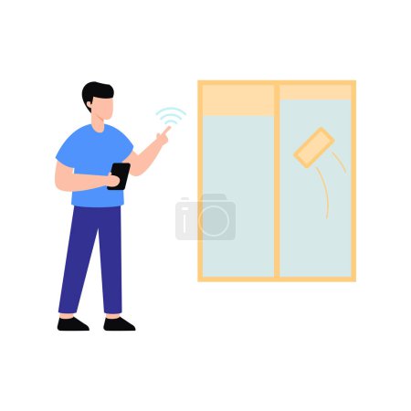 Téléchargez les illustrations : Un garçon nettoie une fenêtre avec une technologie intelligente. - en licence libre de droit