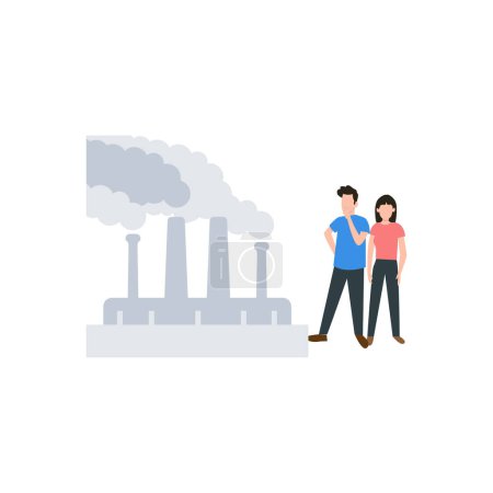 Téléchargez les illustrations : Garçon et fille regardant la pollution par la fumée d'usine. - en licence libre de droit