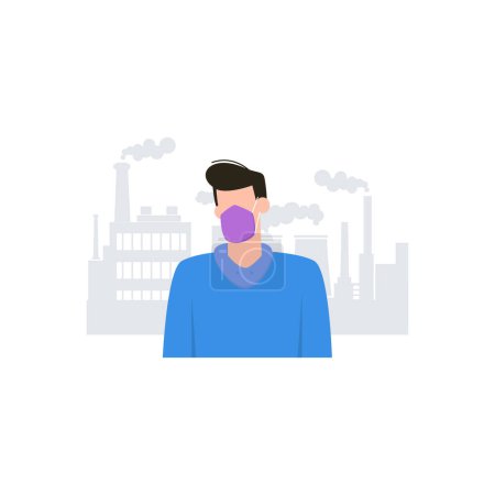 Téléchargez les illustrations : Un garçon portant un masque évite la pollution atmosphérique. - en licence libre de droit