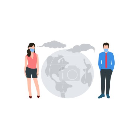 Téléchargez les illustrations : Garçon et fille parlent de pollution de l'air dans le monde. - en licence libre de droit