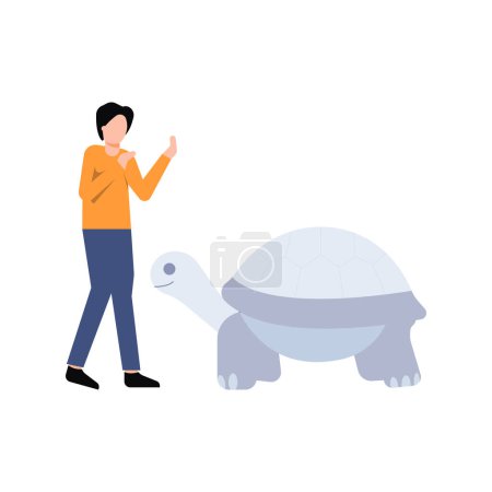Téléchargez les illustrations : Le garçon regarde la tortue.. - en licence libre de droit