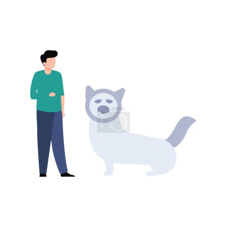 Téléchargez les illustrations : Un garçon se tient avec un chien. - en licence libre de droit