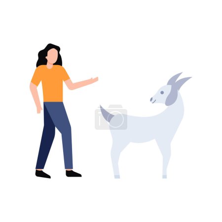 Illustration for The girl is looking at the goat. - Royalty Free Image
