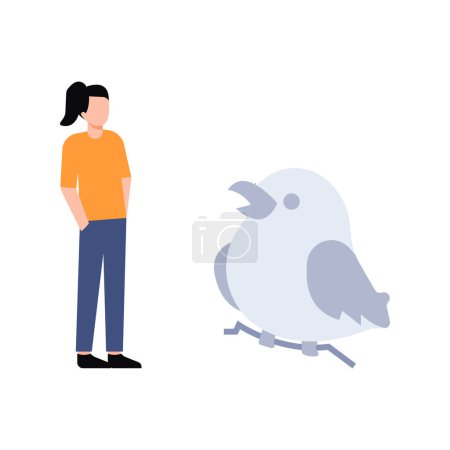 Téléchargez les illustrations : La fille regarde l'oiseau qui parle. - en licence libre de droit