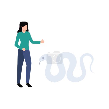Illustration for The girl is standing looking at the snake - Royalty Free Image