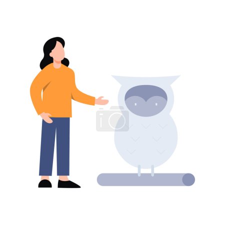 Illustration for The girl is looking at the owl. - Royalty Free Image