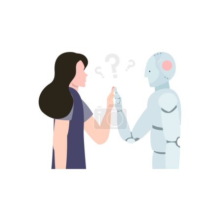 Téléchargez les illustrations : Le robot et la fille se touchent les mains.. - en licence libre de droit