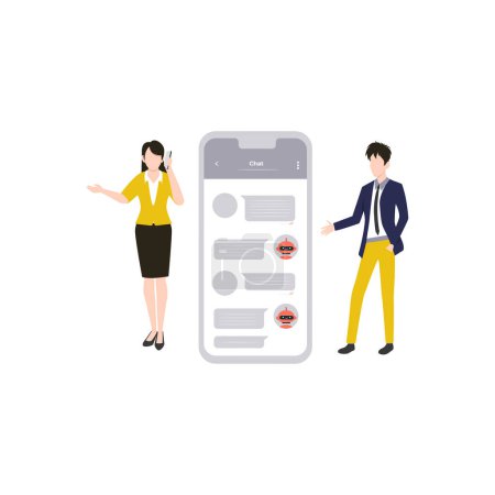 Illustration for Boy and girl chatting on mobile. - Royalty Free Image