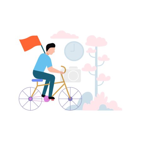 Téléchargez les illustrations : Un garçon fait du vélo tenant un drapeau. - en licence libre de droit