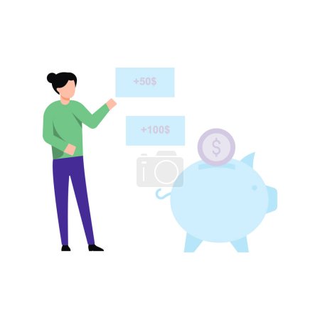 Illustration for Girl saving money in piggy bank. - Royalty Free Image