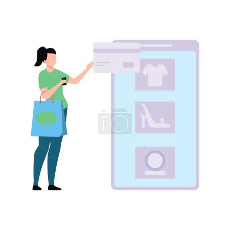 Illustration for Girl is paying for shopping online. - Royalty Free Image