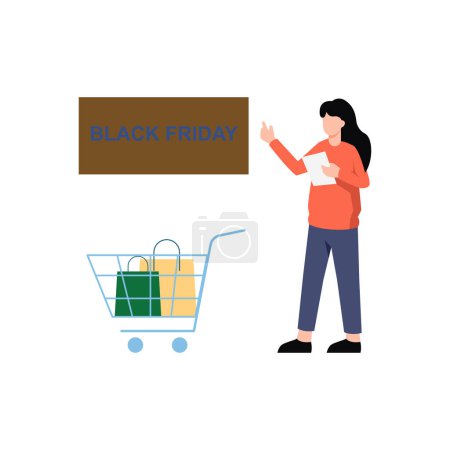 Illustration for The girl is shopping on Black Friday. - Royalty Free Image
