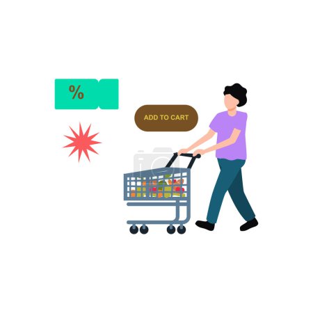 Illustration for The girl is carrying a shopping trolley. - Royalty Free Image