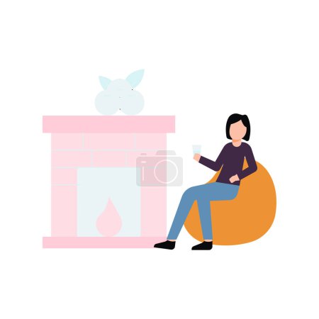 Illustration for The girl is sitting by the fireplace. - Royalty Free Image