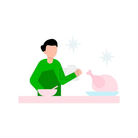 Téléchargez les illustrations : Le garçon cuisine du poulet de Thanksgiving.. - en licence libre de droit