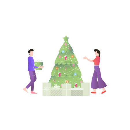Illustration for Boy and girl looking at Christmas tree. - Royalty Free Image
