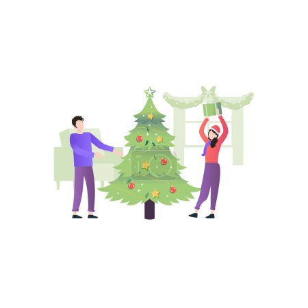 Téléchargez les illustrations : Garçon et fille regardant arbre de Noël. - en licence libre de droit