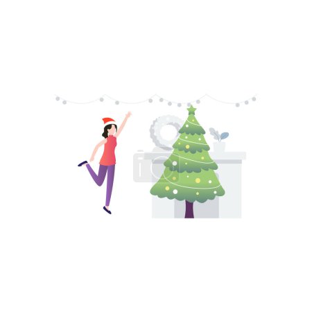 Téléchargez les illustrations : La fille est debout près du sapin de Noël. - en licence libre de droit