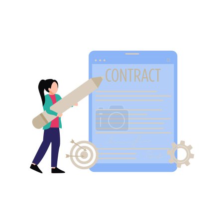 Illustration for The girl is signing the contract. - Royalty Free Image