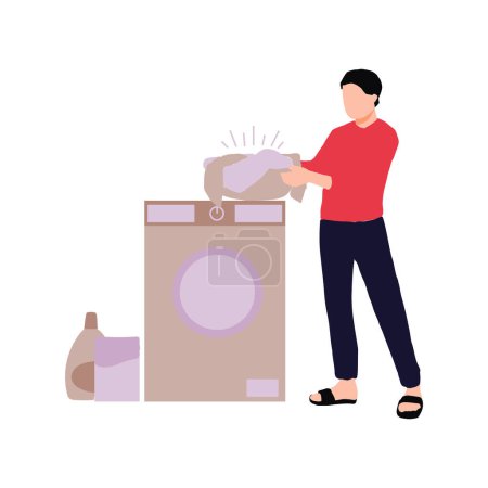 Illustration for The boy is washing clothes in the machine. - Royalty Free Image