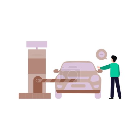 Illustration for The boy is showing his hand to stop the car. - Royalty Free Image